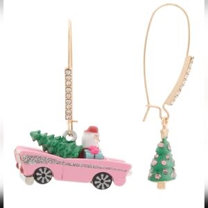 Betsey Johnson Santa Classic Car &Christmas Tree Mismatched Earrings NWT